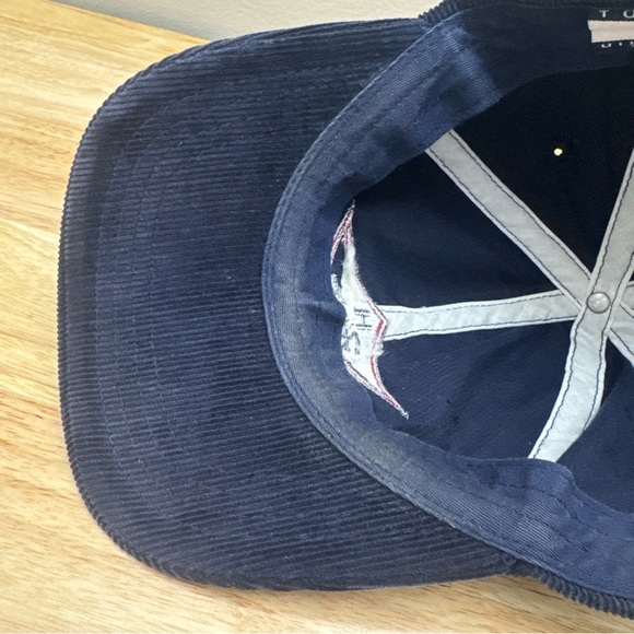 Vintage Tommy Hilfiger Surf Blue Corduroy Hat Embroidered Logo Leather Strapback - Picture 11 of 16